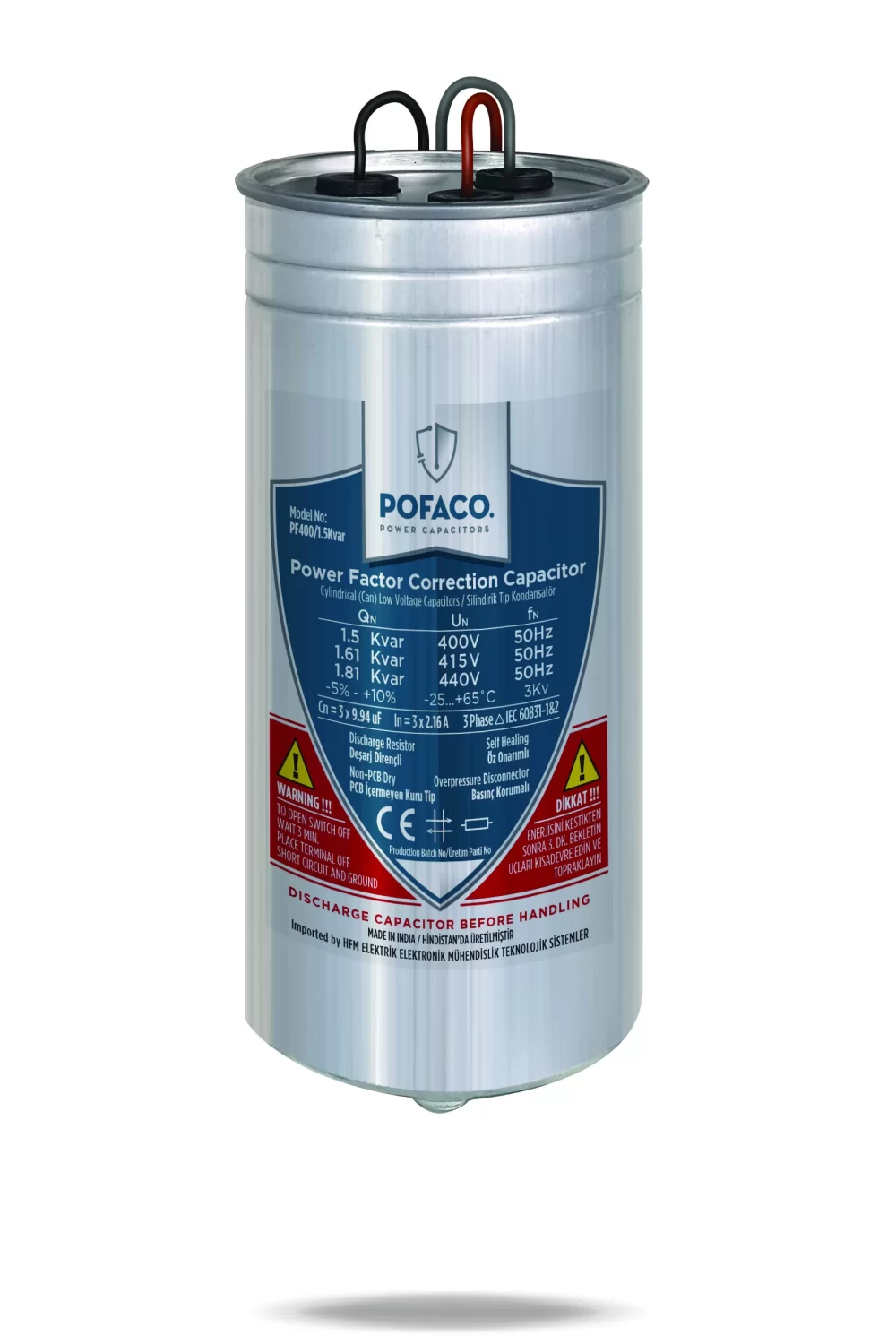 POFACO-Trifaze 0.50 Kvar 400-440V Silindir Kondansatör